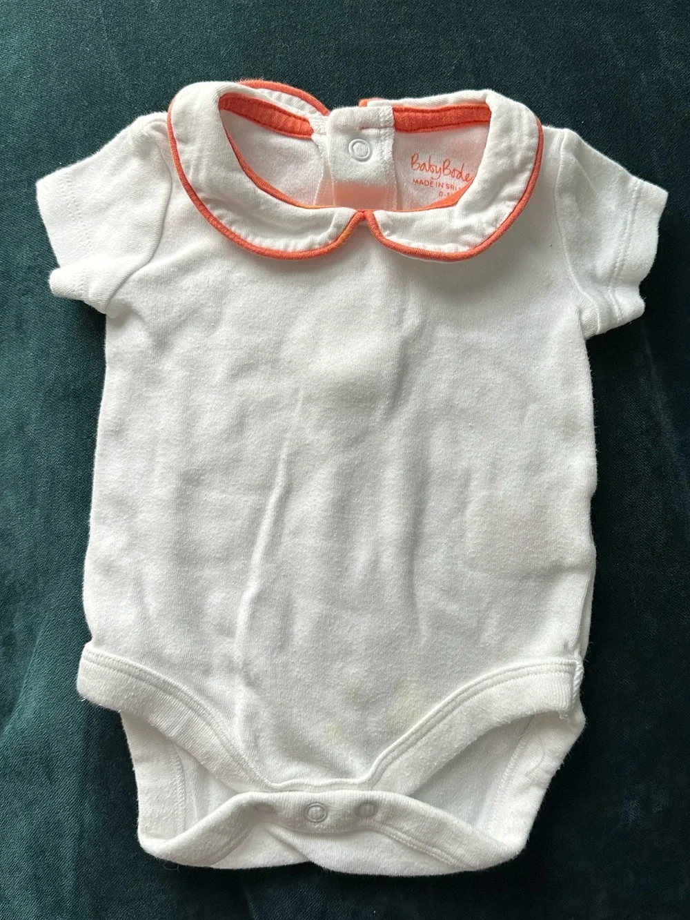 Mini Boden Coral-Trimmed Short White Unisex Layette One-Piece Bodysuit~0-3 Month